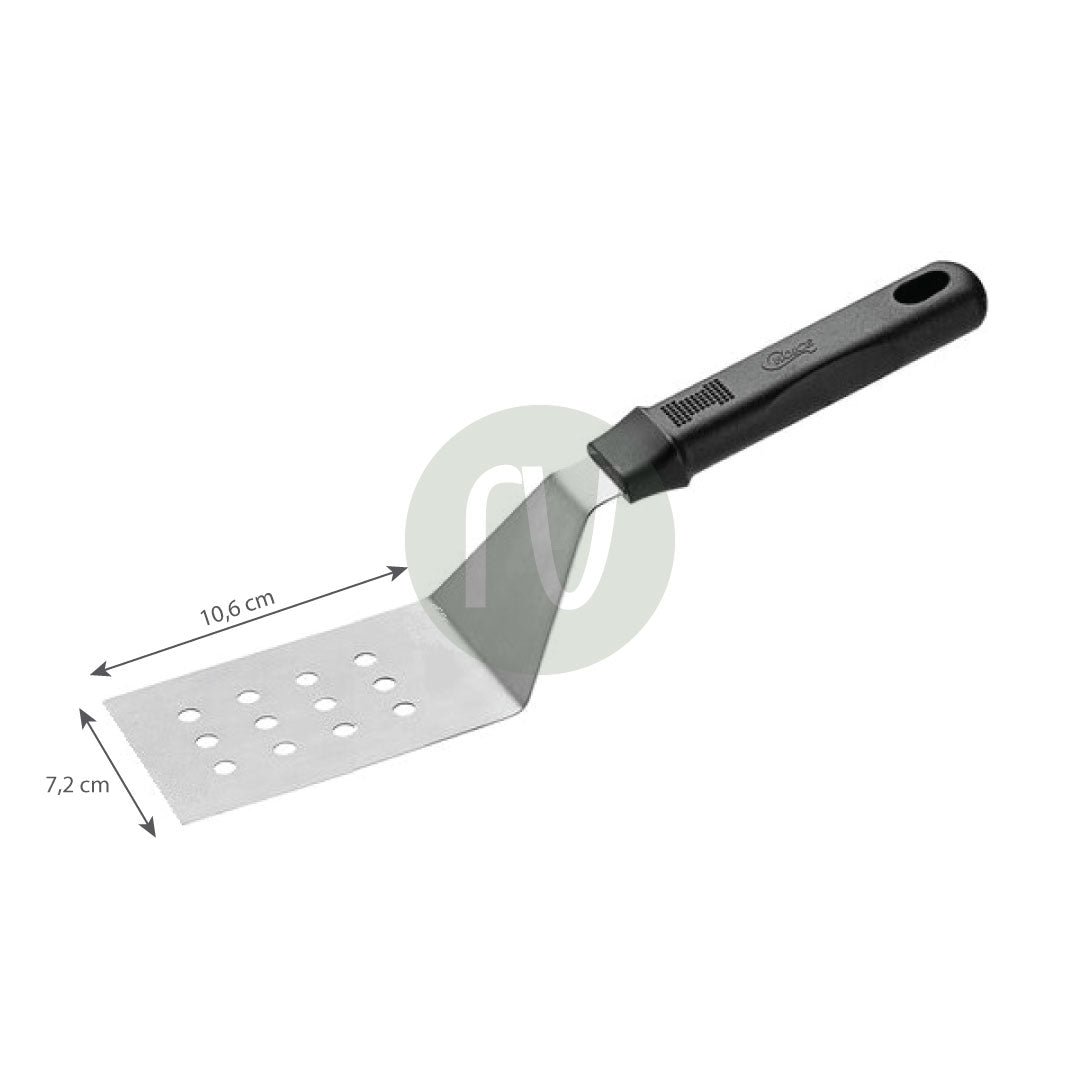 Turner with black handle, square ended, perforated, 10.6 x 7.2 cm (70606)