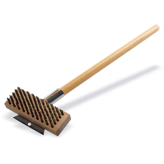 Iron brush with long wooden handle