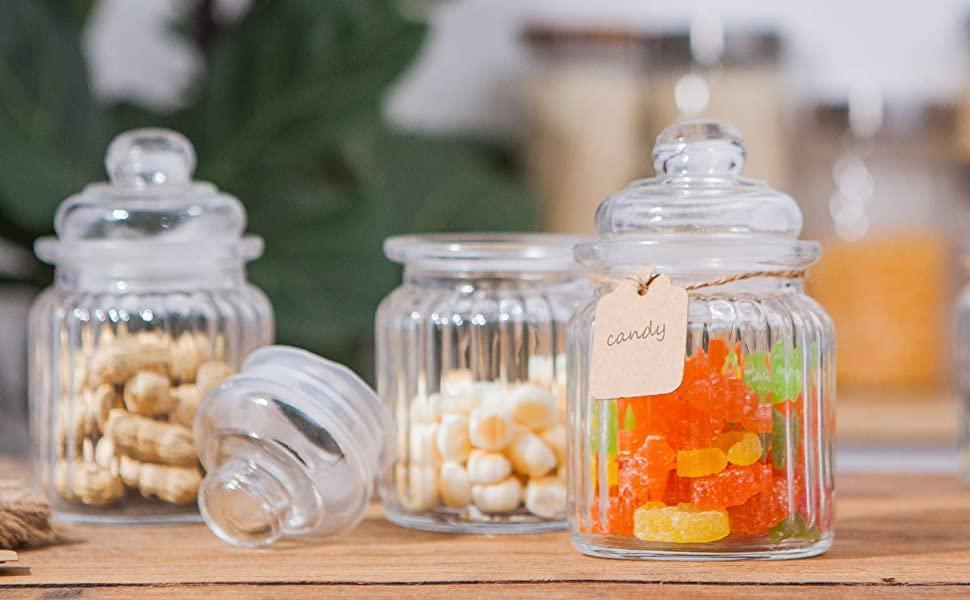 Glass jar lined design with lid clear stackable