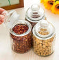 Glass jar lined design with lid clear stackable